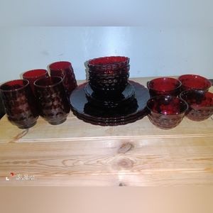 Mid century Anchor Hocking Ruby red Bubble set